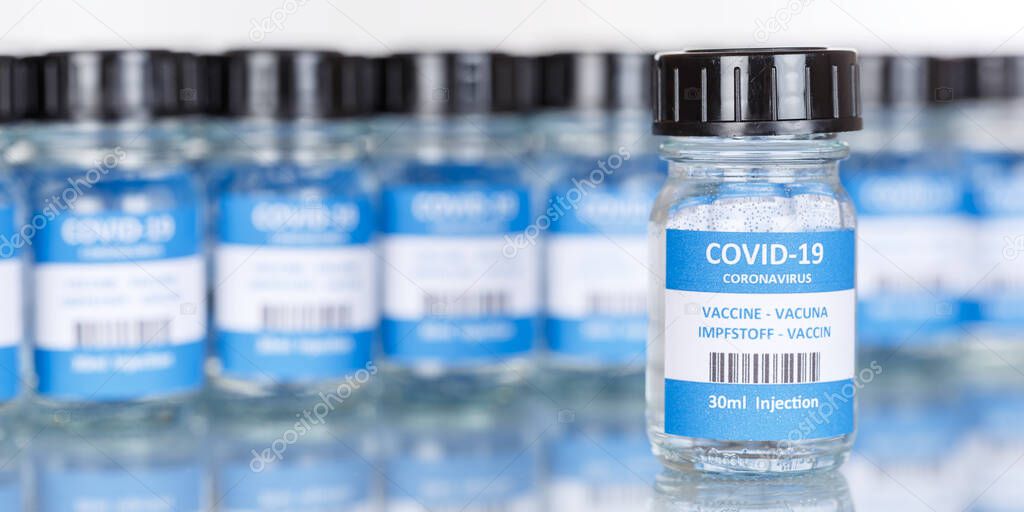 Coronavirus Vaccine bottle Corona Virus COVID-19 Covid vaccines copyspace copy space panoramic bottles