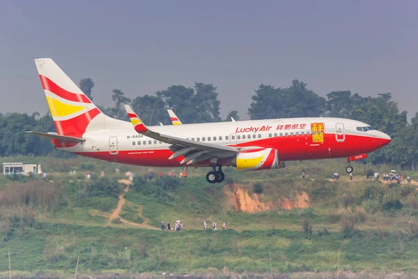 Chengdu China Setembro 2019 Lucky Air Boeing 737 700 Aeroporto — Fotografia de Stock