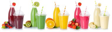 İçecekler, içecekler, smoothie, meyve suyu. Beyaz arka planda izole edilmiş meyve suyu.