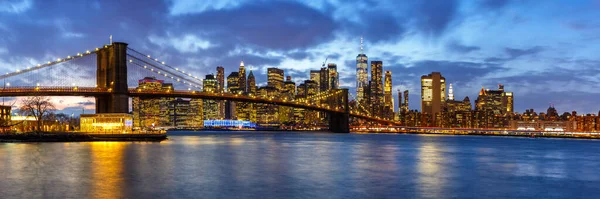 New York City Panorama Noc Manhattan Město Panoramatický Výhled Brooklyn — Stock fotografie