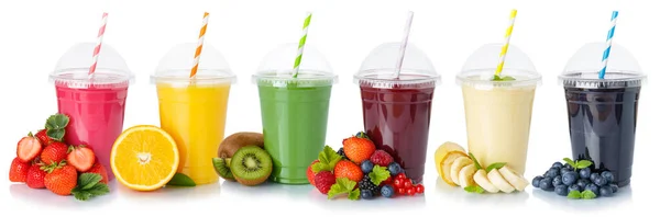 Coleção Smoothies Suco Frutas Beber Muitas Bebidas Copos Alimentação Saudável — Fotografia de Stock