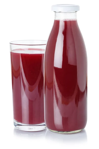Juice Bär Färska Dricka Bär Flaska Och Glas Isolerad Vit — Stockfoto