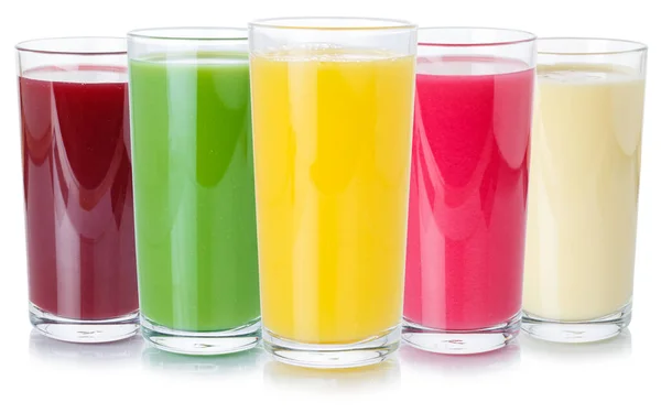 Collection Fruit Juice Beverages Drinks Glass Healthy Eating Isolated White — Stock Photo, Image