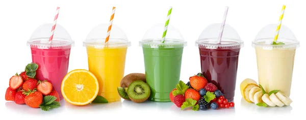 Collection Fruit Juice Smoothies Orange Drink Drinks Cups Healthy Eating — Stock Photo, Image