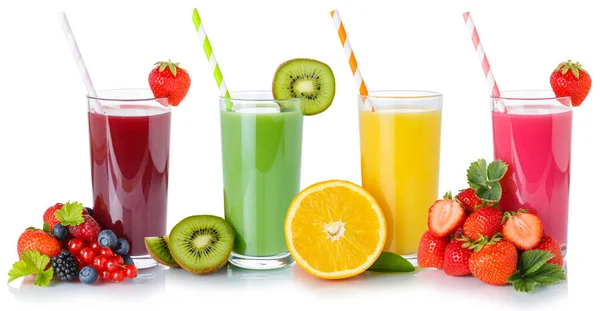 Fruit Juice Collection Smoothie Smoothies Drink Drinks Straw Fruits Glass — Stock Photo, Image