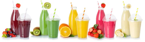 Collection Drinks Drink Beverages Smoothie Smoothies Fruits Fruit Juice Isolated — Stock Photo, Image