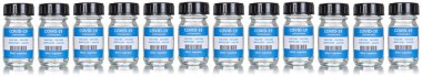 Coronavirus aşı şişesi Corona Virüs COVID-19 Covid aşıları beyaz şişelere izole edilmiş.