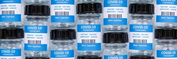 Coronavirus Vaccine Bottle Corona Virus Covid Vacinas Covid Fundo Frascos — Fotografia de Stock