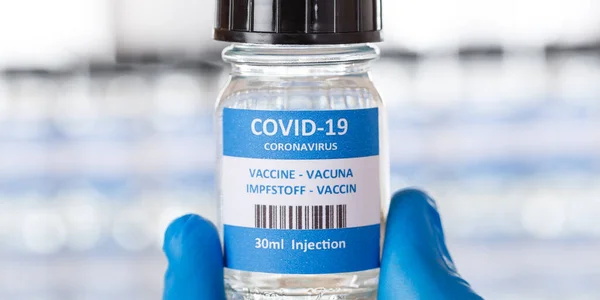 Coronavirus Aşı Şişesi Corona Virüs Covid Covid Aşıları Panoramik Fotoğraf — Stok fotoğraf