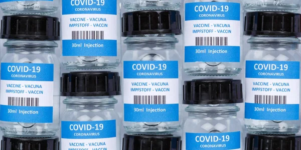 Coronavirus Vaccine Bottle Corona Virus Covid Vacinas Covid Fundo Frascos — Fotografia de Stock