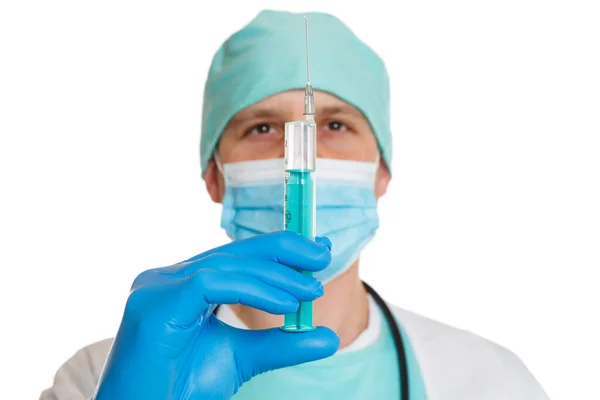 コロナウイルスワクチンコロナウイルス注射器医師Covid 19白い背景に隔離されたCovid — ストック写真