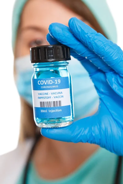 Coronavirus Vaccine Bottle Corona Virus Covid Doctor Nurse Covid Vaccines — Stock Photo, Image