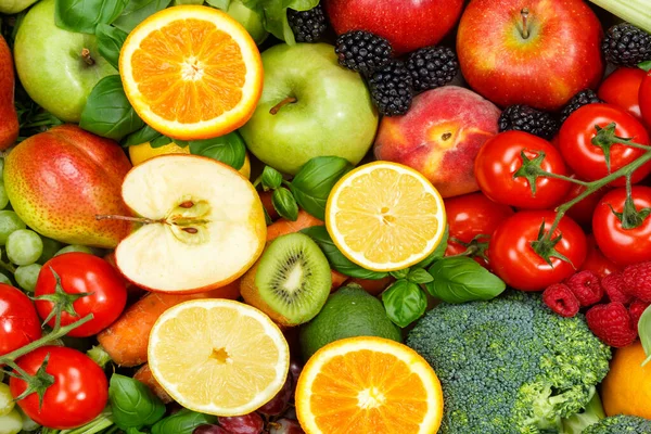 Fondo Alimentare Frutta Verdura Raccolta Mele Pomodori Frutta Verdura Sfondi — Foto Stock