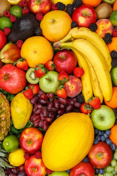 Fondo Alimentario Frutas Colección Manzanas Bayas Formato Retrato Plátano Naranjas —  Fotos de Stock