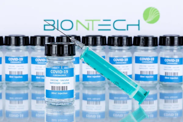Biontech Coronavirus Vaccine Corona Virus Covid Sprutflaskor — Stockfoto