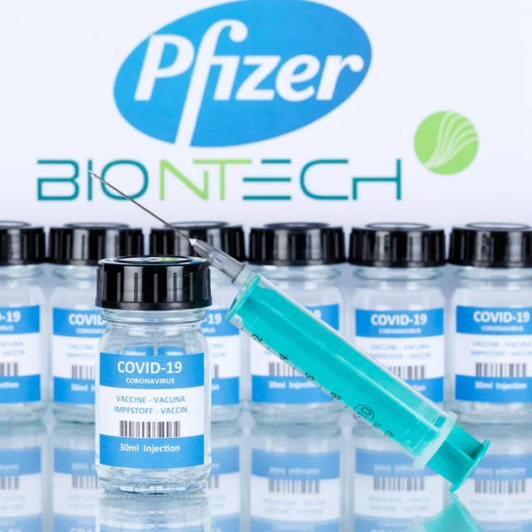 Pfizer Biontech Coronavirus Aşısı Corona Virüsü Covid Covid Şırınga Aşısı — Stok fotoğraf