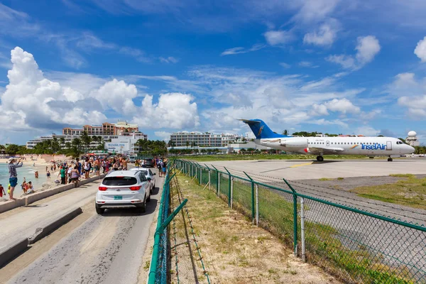 Sint Maarten Antilhas Holandesas Setembro 2016 Avião Insel Air Fokker — Fotografia de Stock