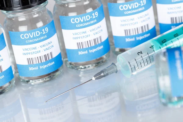 Coronavirus Vaccin Fles Corona Virus Spuit Covid Covid Vaccins Flessen — Stockfoto
