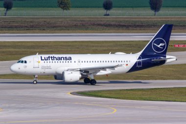 Munich, Germany - October 21, 2020 Lufthansa Airbus A319 airplane at Munich Airport (MUC) in Germany. Airbus is a European aircraft manufacturer based in Toulouse, France.