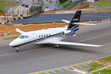 Luton, United Kingdom - July 9, 2019 Cessna 680A Citation Latitude airplane at London Luton Airport in the United Kingdom.