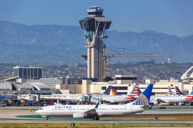 Los Angeles, California - April 12, 2019 United Airlines Boeing 737-900ER airplane at Los Angeles International Airport in California.