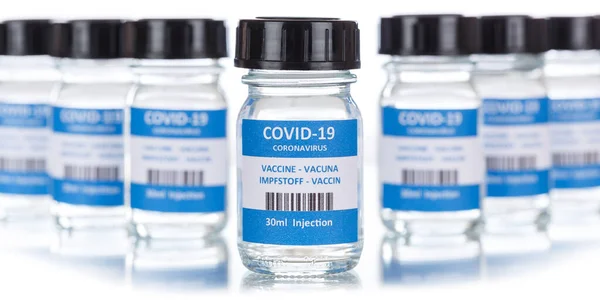 Coronavirus Aşı Şişesi Corona Virüs Covid Covid Aşı Panoramik Manzara — Stok fotoğraf