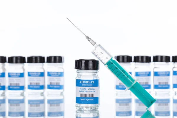 Bouteille Vaccin Contre Coronavirus Seringue Virus Corona Covid Bouteilles Vaccins — Photo