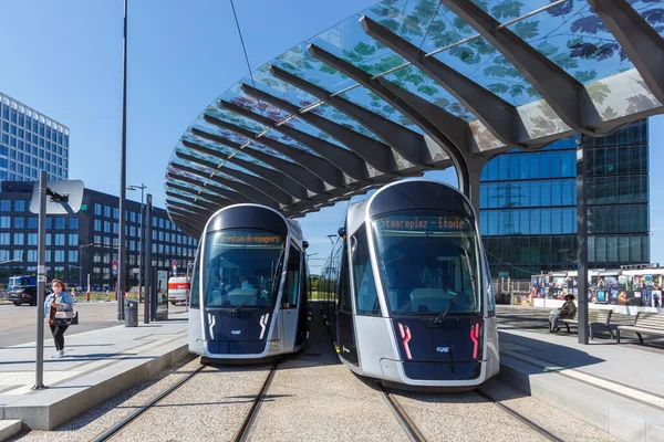 Luxemburg Juni 2020 Spårvagn Luxtram Tåg Kollektivtrafik Luxexpo Station Luxemburg — Stockfoto