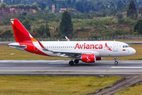 Medellin, Colombia - January 25, 2019 Avianca Airbus A319 airplane at Medellin Rionegro Airport (MDE) in Colombia. Airbus is a European aircraft manufacturer based in Toulouse, France.