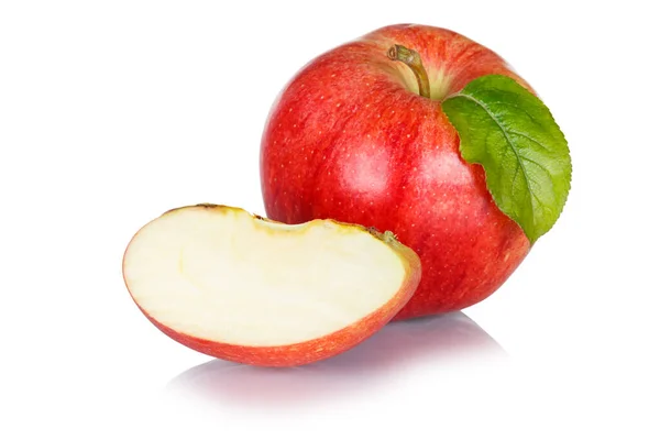 Μήλα Φρούτα Κόκκινα Φρούτα Μήλο Φύλλα Που Απομονώνονται Λευκό Φόντο — Φωτογραφία Αρχείου