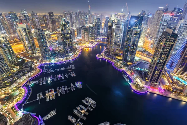 Dubai Marina Skyline Architettura Edifici Viaggi Panoramica Notte Crepuscolo Dall — Foto Stock