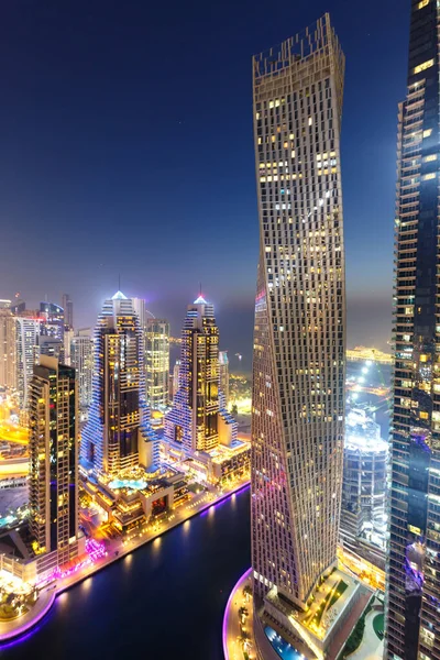 Dubai Marina Városkép Építészet Épületek Utazási Áttekintés Éjjel Szürkület Fentről — Stock Fotó
