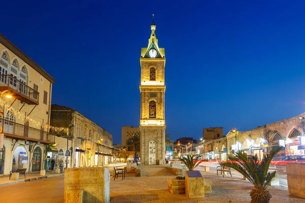 テルアビブ Jaffa Israel時計塔ブルーアワーナイトシティ夕暮れ — ストック写真
