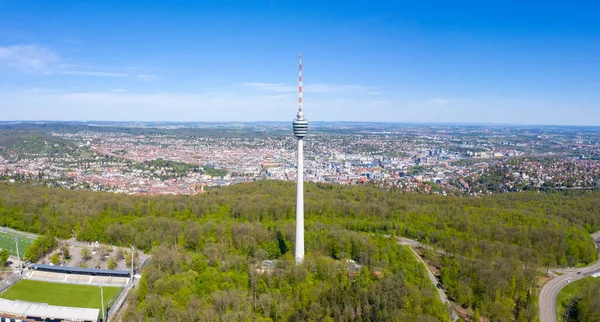 Stuttgart Kulesi Gökyüzü Havadan Görüntü Şehir Mimarisi Seyahat Panoraması Yukarıdan — Stok fotoğraf