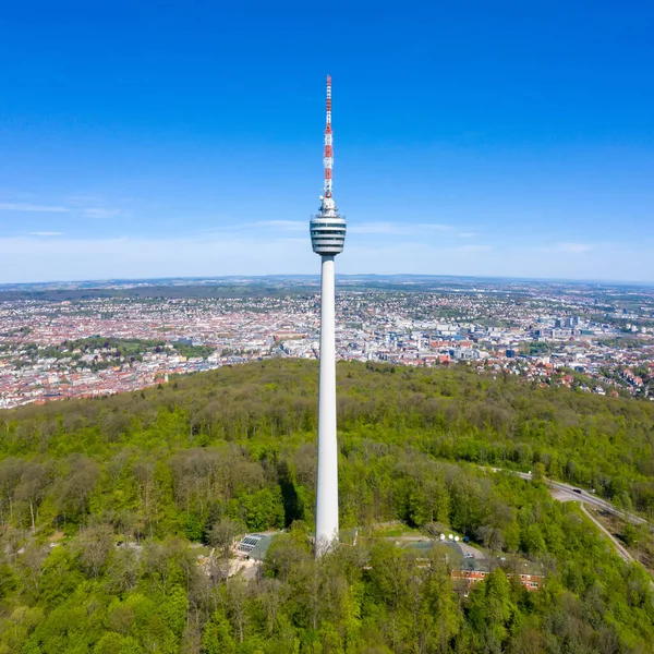Stuttgart Fernsehturm Skyline Luftbild Stadtarchitektur Reiseplatz Von Oben — Stockfoto