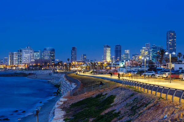 Tel Aviv Skyline Israel Blue Hour Night City Sea Skyscrapers — 스톡 사진