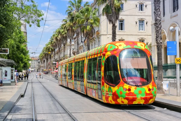 Montpellier France May 2015 Τραμ Τραμ Montpellier Δημόσιες Συγκοινωνίες Transit — Φωτογραφία Αρχείου