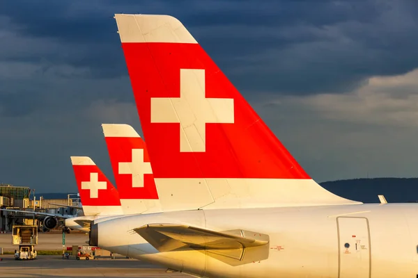 Zurich Switzerland July 2020 Swiss Airbus A320 Airplane Tails Zurich — Stock Photo, Image