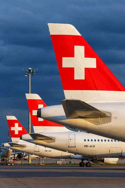 Zurich Switzerland July 2020 Swiss Airbus A320 Airplane Tails Zurich — Stock Photo, Image