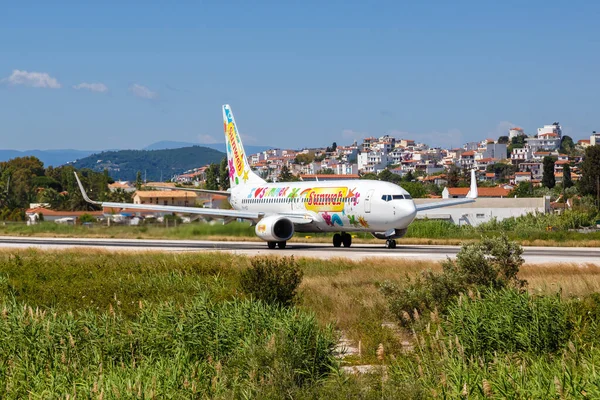 Skiathos Grécia Junho 2016 Avião Transavia Boeing 737 800 Com — Fotografia de Stock