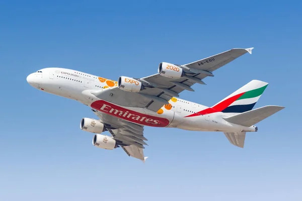 Dubai United Arab Emirates May 2021 Emirates Airbus A380 Airplane — Stock Photo, Image