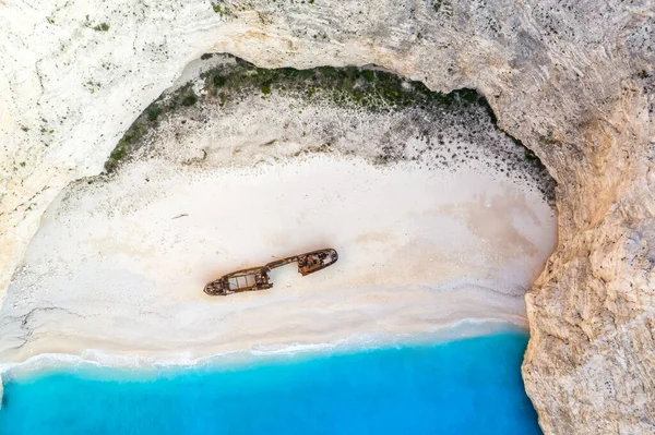 Zakynthos Resor Stranden Semester Grekland Skeppsvrak Navagio Bakgrund Drönare Visa — Stockfoto