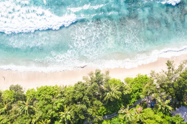 Takamaka Playa Naturaleza Vacaciones Paraíso Océano Copyspace Copia Espacio Drone Imagen de stock