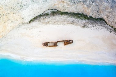 Seyahat eden Zakynthos adası sahil tatili Yunanistan gemi enkazı Navagio telif alanı fotokopi arka plan insansız hava aracı görüntüsü yaz