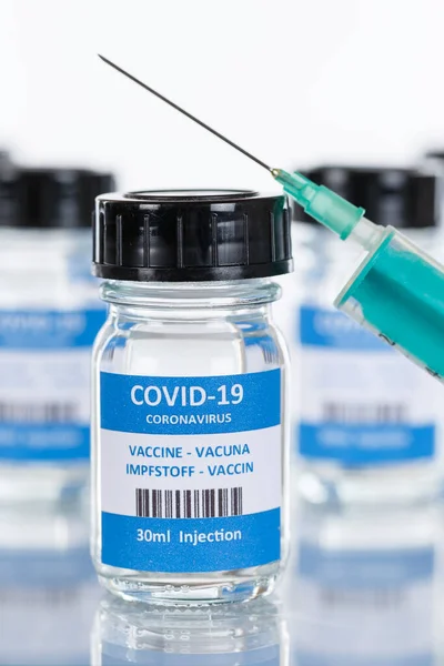 Flacon Vaccin Corona Virus Seringă Covid Vaccinuri Covid Flacoane Format — Fotografie, imagine de stoc