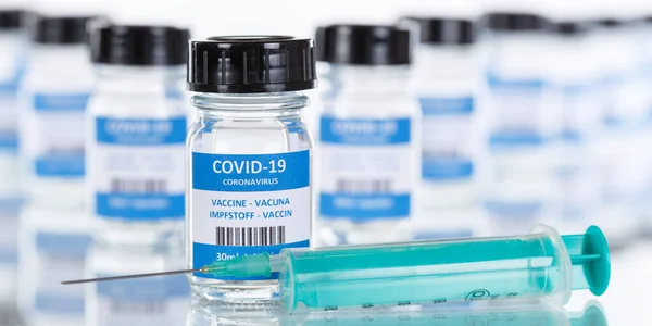 Coronavirus Aşı Şişesi Corona Virüs Şırıngası Covid Covid Aşı Şişeleri — Stok fotoğraf