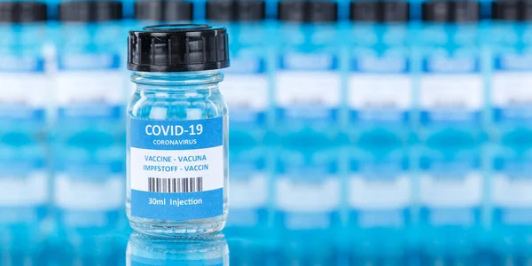 Bouteille Vaccin Contre Coronavirus Virus Corona Covid Bannière Vaccins Covid — Photo