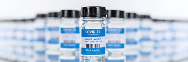 Bouteille Vaccin Contre Coronavirus Virus Corona Covid Bouteilles Bannière Vaccins — Photo