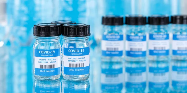 Botella Vacuna Contra Coronavirus Corona Virus Covid Covid Vaccines Banner — Foto de Stock