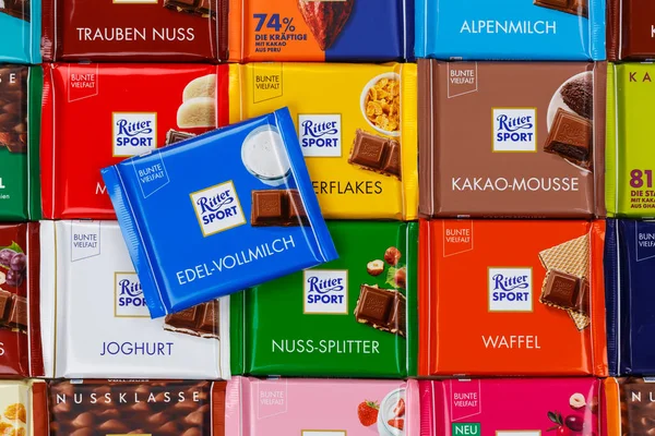 슈투트가르트 2021 Ritter Sport Chocolate Chocolates Different Type Background Germany — 스톡 사진